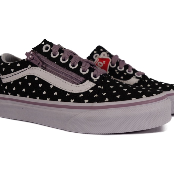 pink and black vans with hearts